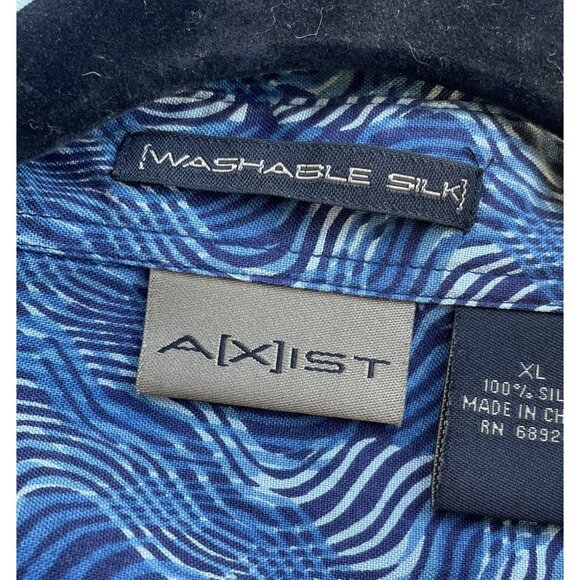 AXIST Men's 100% Silk Shirt Blue Button Up Short Sleeve Size XL - Picture 12 of 13
